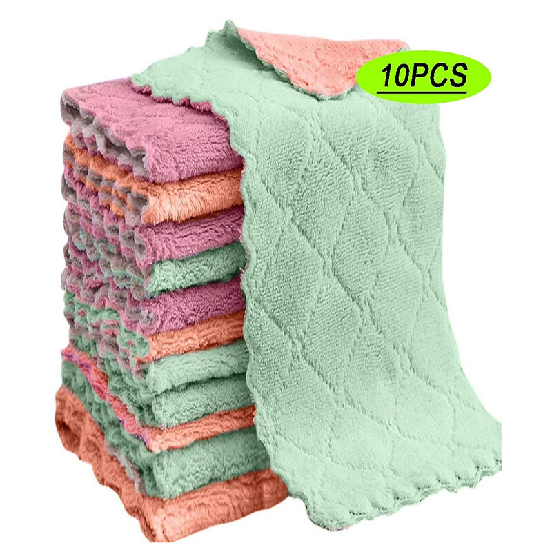 10pcs Modern Polyester Absorbent Cleaning Rag For Kitchen