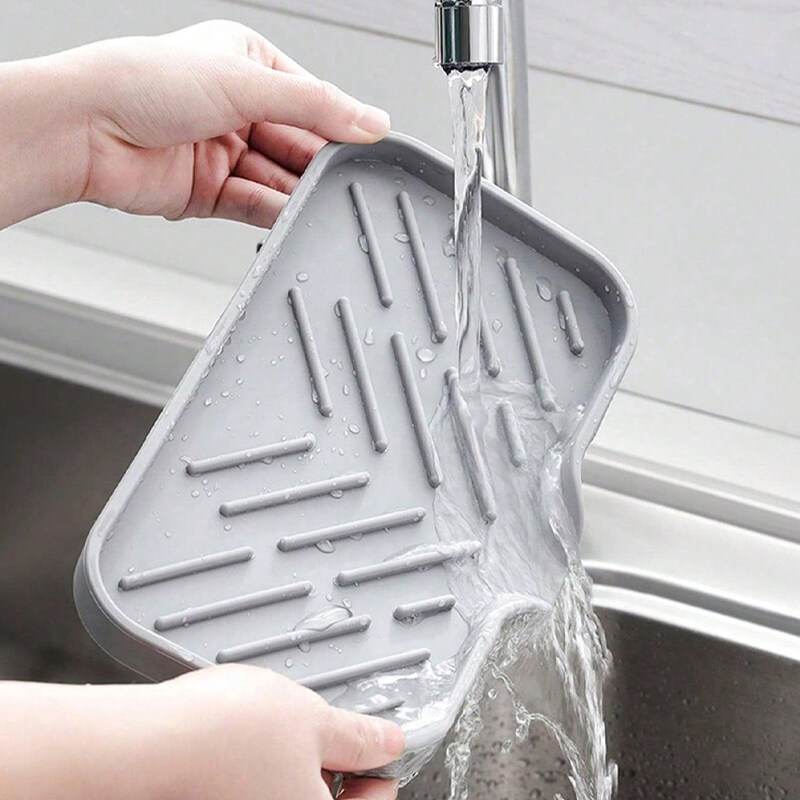 1pc Silicone Kitchen Sink Tray With Drainage Spout