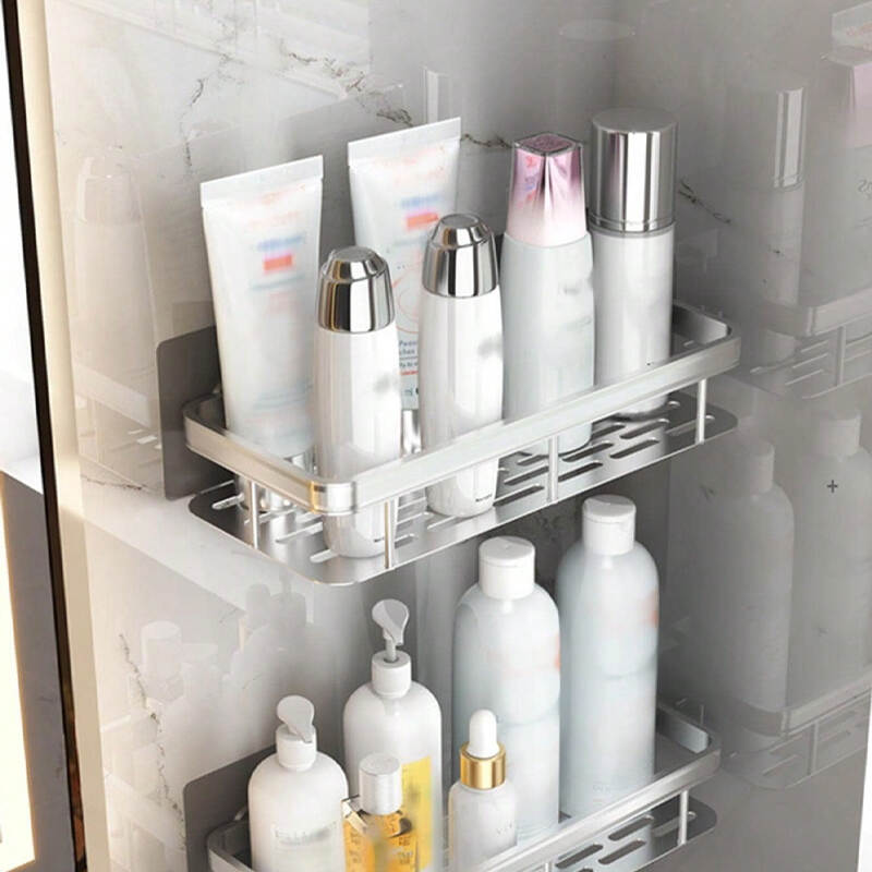 Wall Mounted Adhesive Shower Organizer Shelf With Hooks