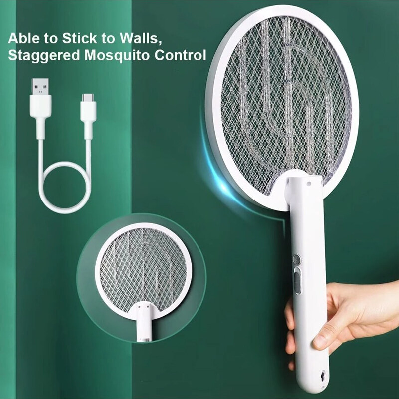 Upgraded 3000V With USB Type-C Foldable Mosquito Swatter Fly Swatter Fly Killer With 3-Layer Protection Grid Bug Zapper Racket