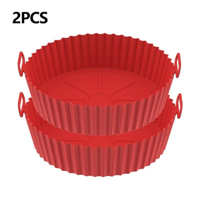 2PCS,The Air Fryer Baking Tray: Special Barbecue Tray,  Reusable Bowl, Anti-Stick Mat & Thickened Silicone Baking Tray