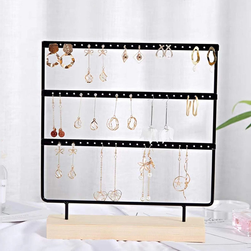 1pc Iron Jewelry Storage Rack, Black Earring Display Rack For Home