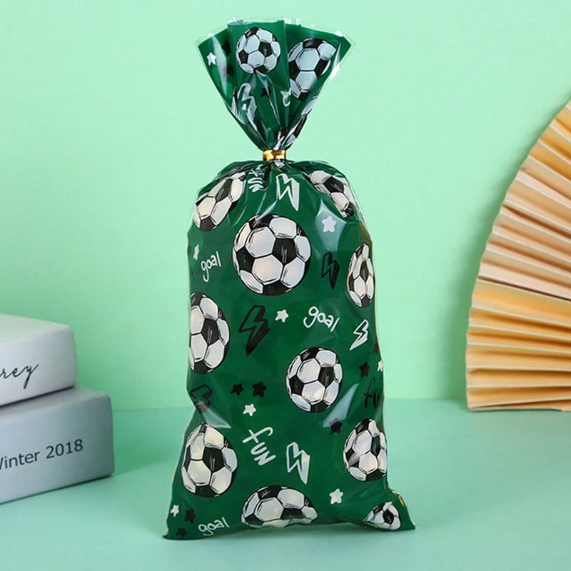 50pcs World Cup Football Birthday Theme Brown Kraft Paper Candy Bag Transparent Children Gift Bag Festival Gift Packaging
