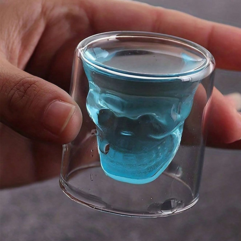 1pc (25ml/75ml/150ml/250ml) Double-layered Skull Shaped Glass For Home, Halloween Parties, Decoration, Gift