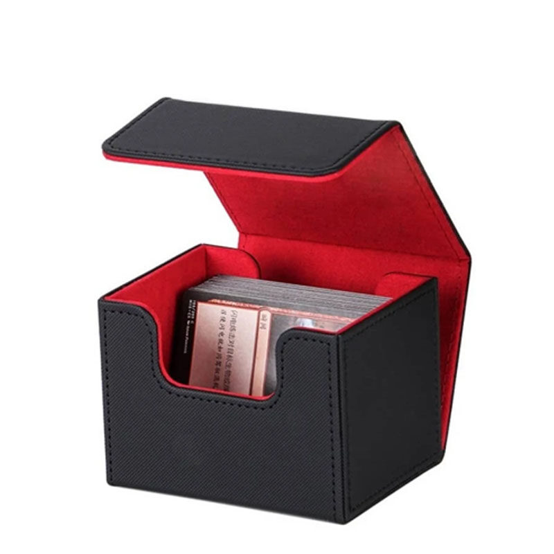 Card Deck Box For MTG, PTCG Card Storage Box Fits 100 Double Sleeved Cards, PU Leather Strong Magnet Card Deck Case