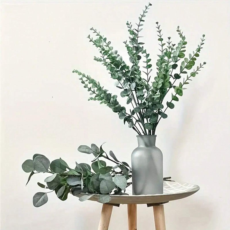 10pcs Artificial Eucalyptus Leaves Stem In Green Color Suitable For Wedding , Home Decor For Floral Arrangements (Exclude Vase)