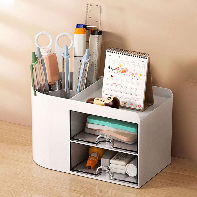 1pc Multifunction Pen Holder, Large Capacity Storage Box, Multi-grid Cute Piglet Pencil Holder, Office Tools (With Free Stickers