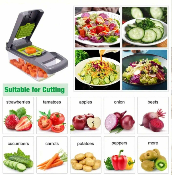 Manual Food Grater With Container, Onion/Potato Chopper With Changeable Blades