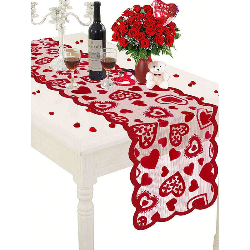 Valentine's Day Heart Lace Table Runner for Event Decor - Wholesale Supplier, Custom Orders Available