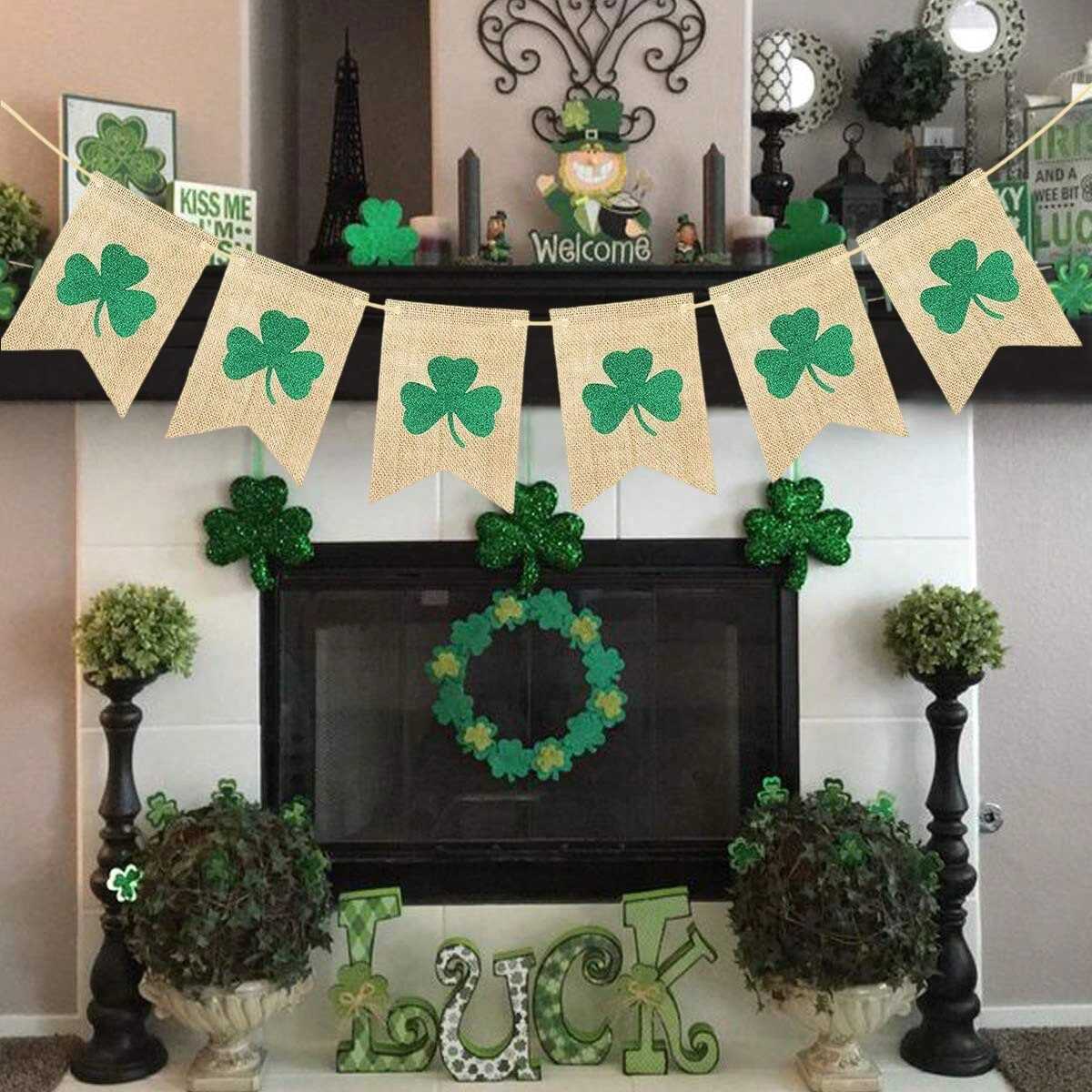 St. Patrick's Day decor, clover flag decoration, shamrock flag, holiday decoration set, St. Patrick's Day home decor, festive clover flag, Irish holiday decoration, shamrock decorations, St. Patrick's Day flags, event decor, seasonal decorations, wholesale St. Patrick's Day decor
