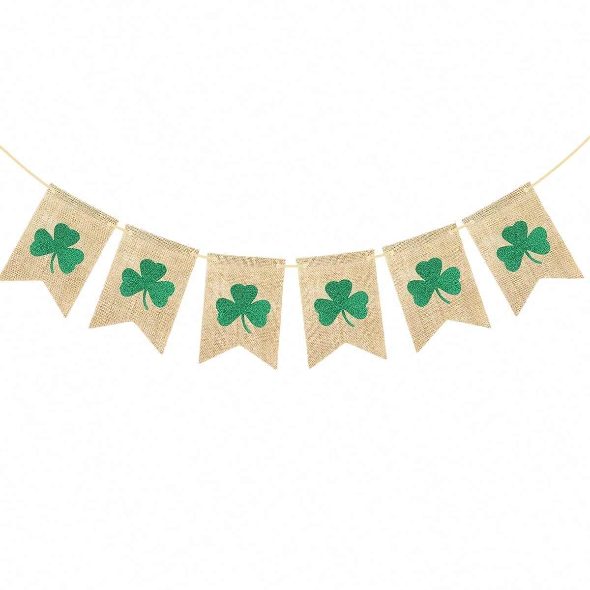 St. Patrick's Day decor, clover flag decoration, shamrock flag, holiday decoration set, St. Patrick's Day home decor, festive clover flag, Irish holiday decoration, shamrock decorations, St. Patrick's Day flags, event decor, seasonal decorations, wholesale St. Patrick's Day decor