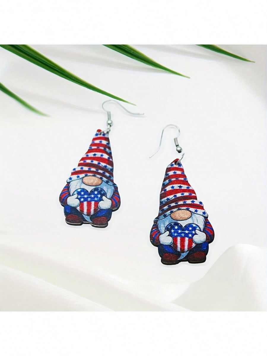 Patriotic Santa Earrings – Wholesale Supplier | Wooden Gnome Dangle Earrings, Christmas Gift Exporter
