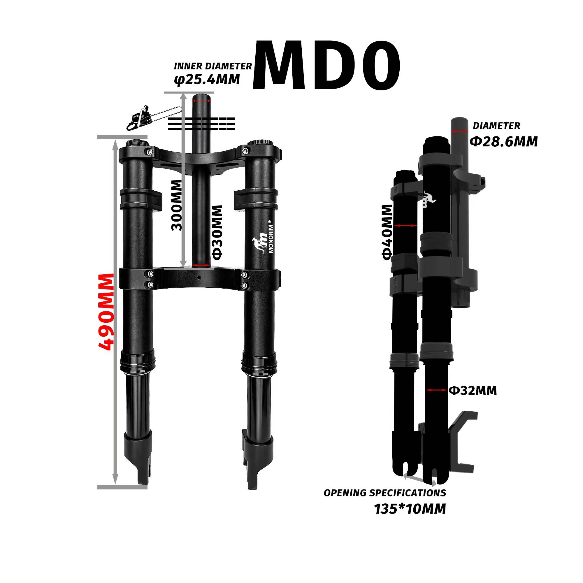 Monorim MD0 12 cali dla DYU i FIIDO i Jetson Bolt i super73Z ebike 490mm zestaw do modyfikacji przedniego zawieszenia i komfort dla Mini/składanej kopii ebike