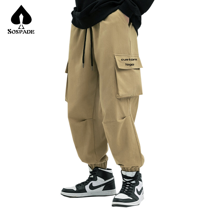 Men's Green Trousers Jogging Cargo Track Pants 6 Pocket Wide Baggy Streetwear Custom Men Cargo Pants