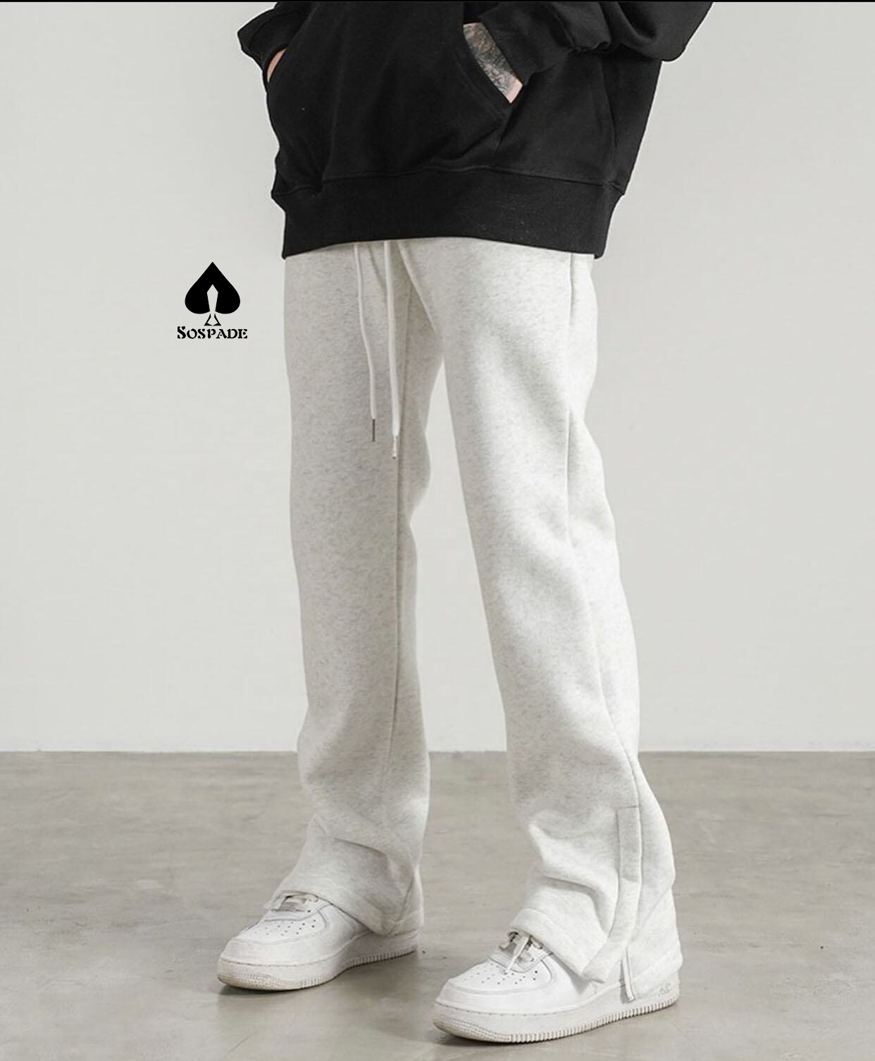 Custom Jogger Pants Mens Drawstring Split Stack Trousers Custom French Terry Logo Flared Sweatpants Men