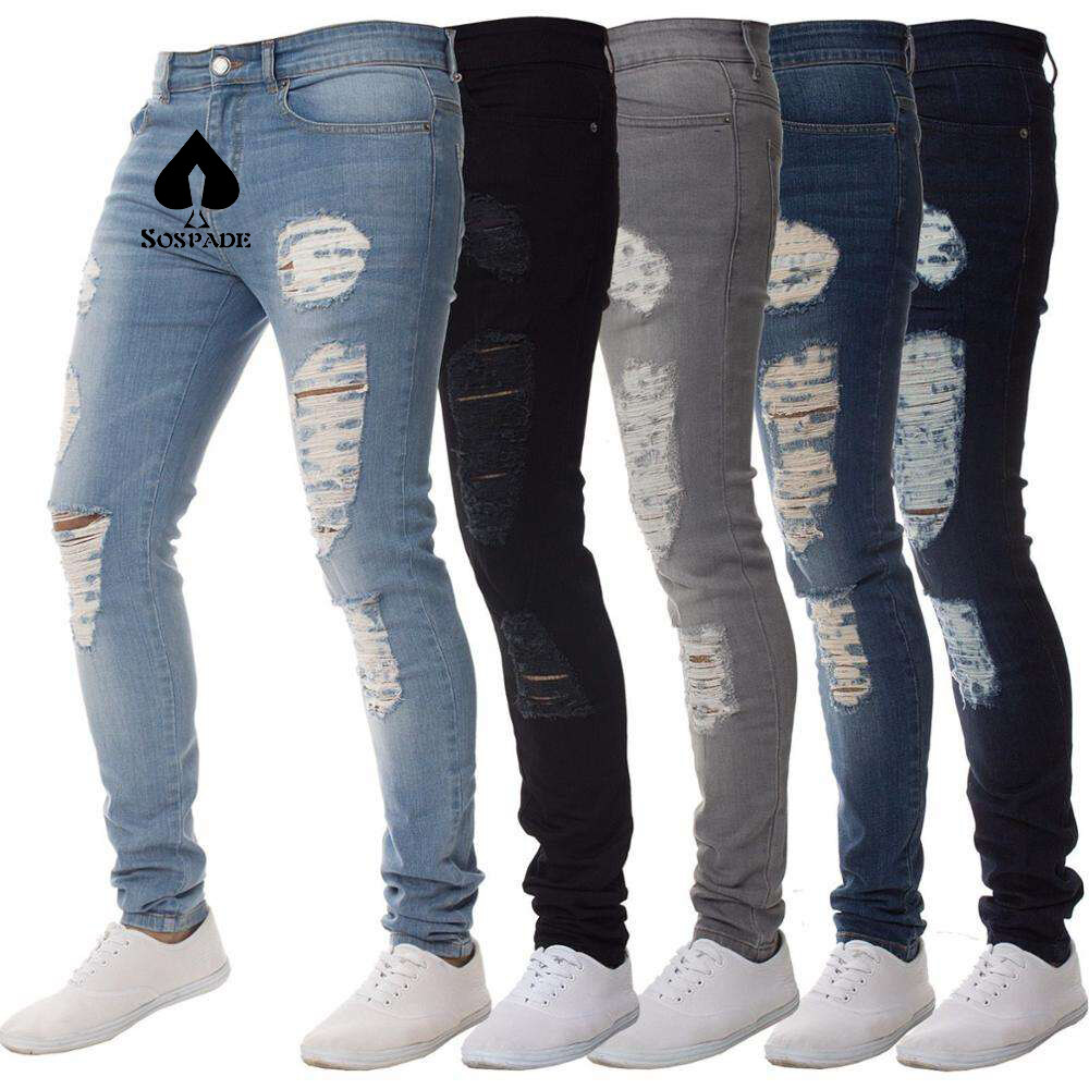 Custom Made High Quality Blue Trouser Jeans Mens Ripped Skinny Jeans