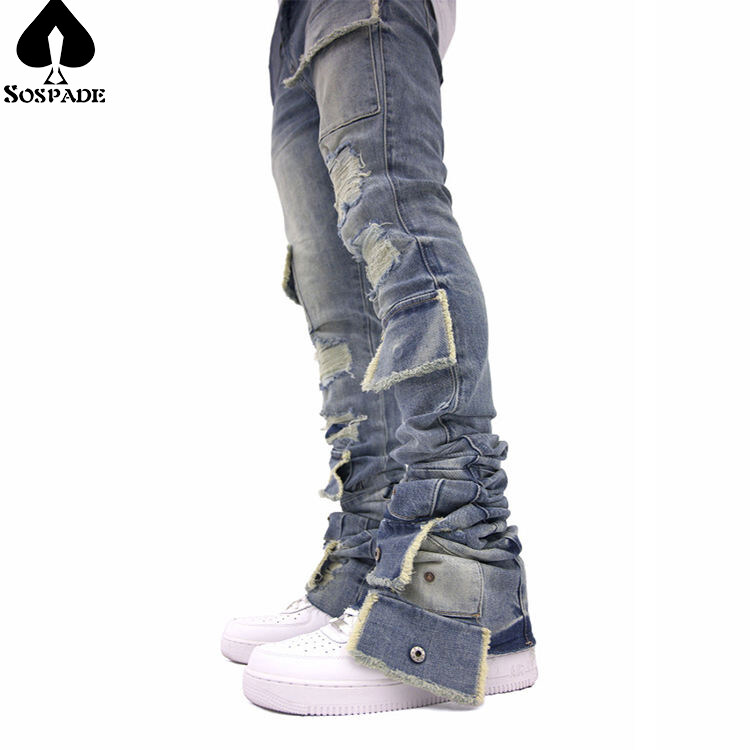 Ripped Homme Fashion Custom Skinny Jeans Stacked Mens Jeans