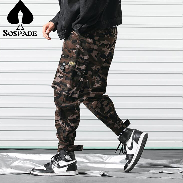 New Joggers Cargo Pants For Men Casual Hip Hop Pocket Male Trousers Sweatpants Streetwear Ribbons Techwear Pants