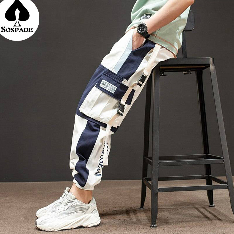 Hip-hop Trousers Men's Black Overalls Multi-pocket Tape Men's Sports Jogger Streetwear Casual Pants Men's Cargo Pant