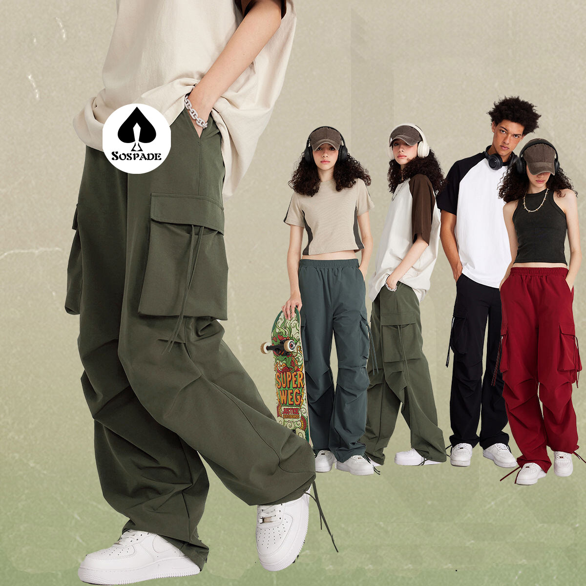 Customization Loose Straight Wide Leg Hip-hop Pocket Cargo Pants