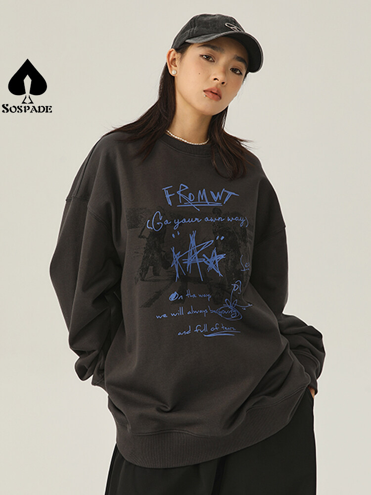 OEM / ODM Graffiti printed long sleeve hoodie men's and women's heavy cotton men's coat top