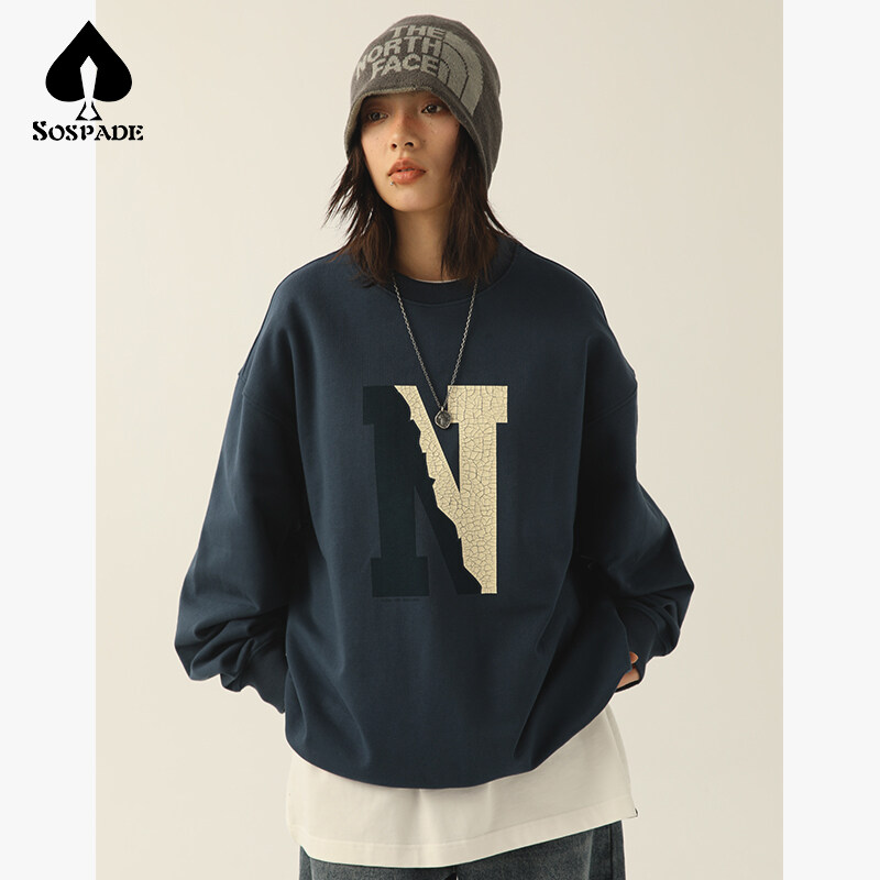 OEM / ODM Spring and autumn round neck pullover hoodie printed loose cotton top coat 380g