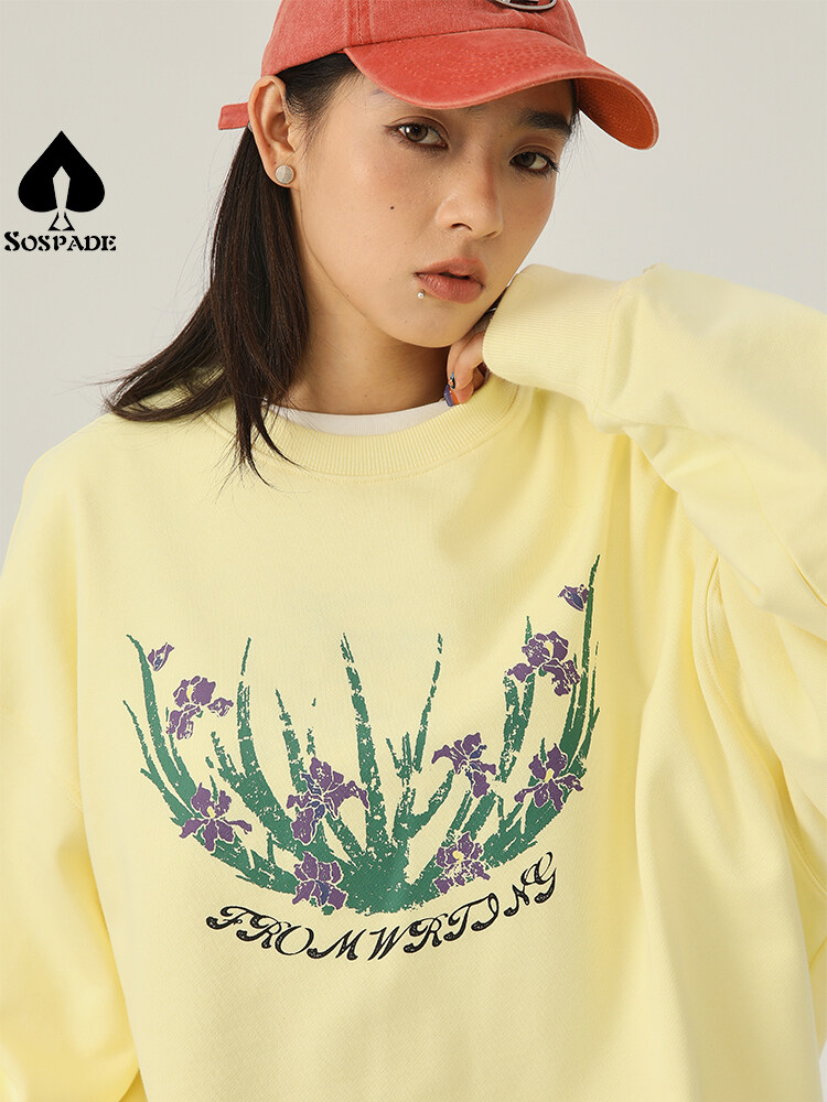 OEM / ODM 360g Yellow long-sleeved hoodie heavy autumn and winter loose round neck top Oversized