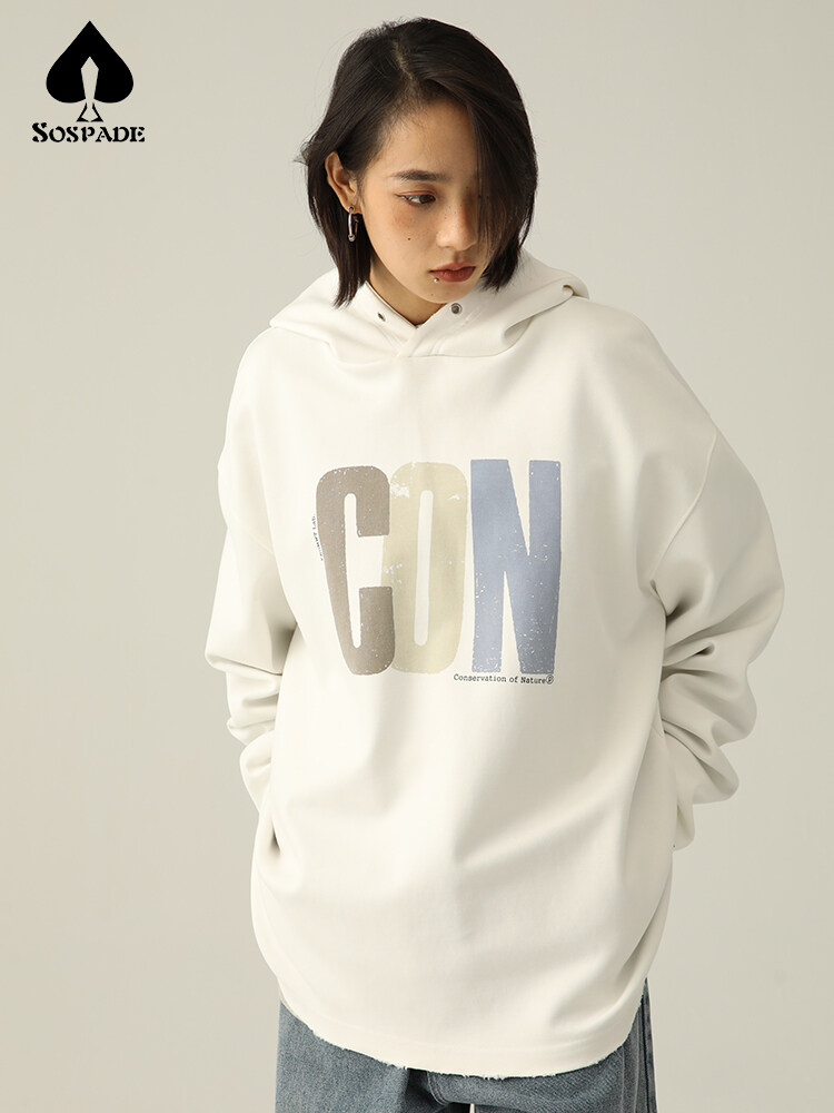 OEM / ODM 420g 100% Cotton Japanese fashion brand double sided heavy knit washed edge letter print hoodie