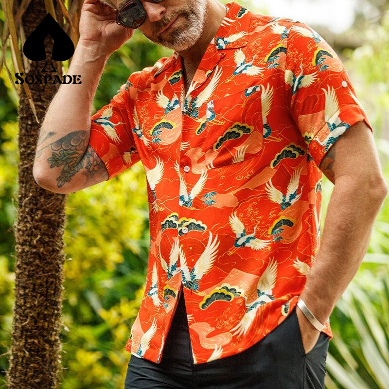 SoSpade OEM/ODM Custom Digital Printing Custom Oversized Resort Short Sleeve Beach Shirt Button Up Shirt Men Vacation Hawaiian