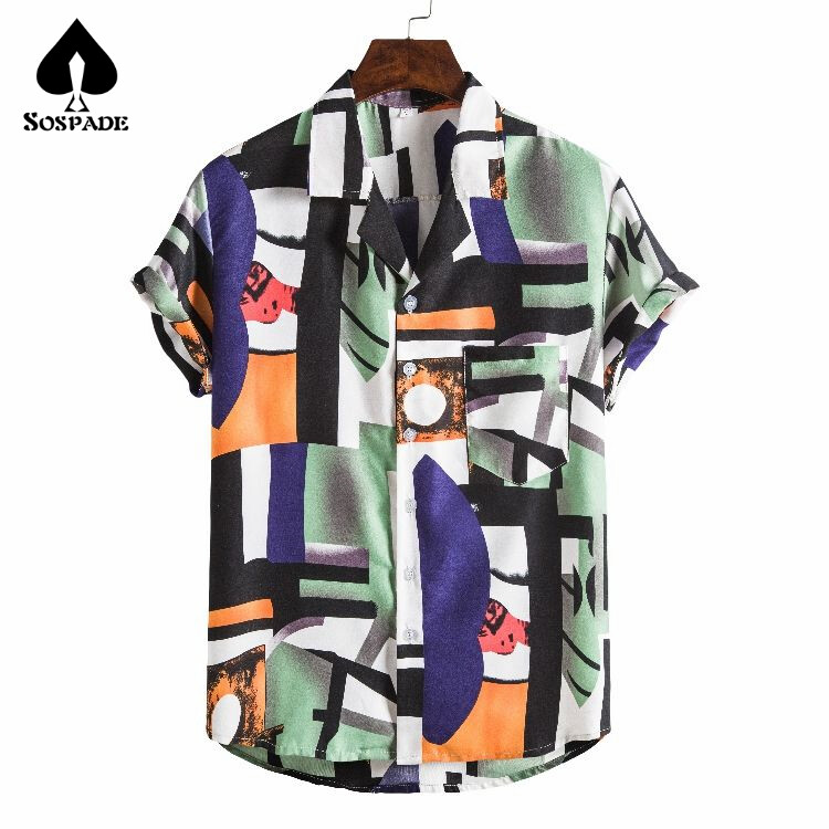 SoSpade OEM/ODM Summer Wear Stretch Men Hip Hop Shorts Printing Men Hawaiian Beach Shirts