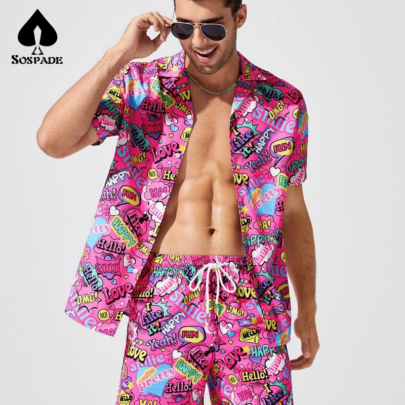 SoSpade OEM/ODM Custom 3d Printing Aloha Hawaiian Shirts For Men Short Sleeve Oversized Resort Beach Shirt Vacation Button