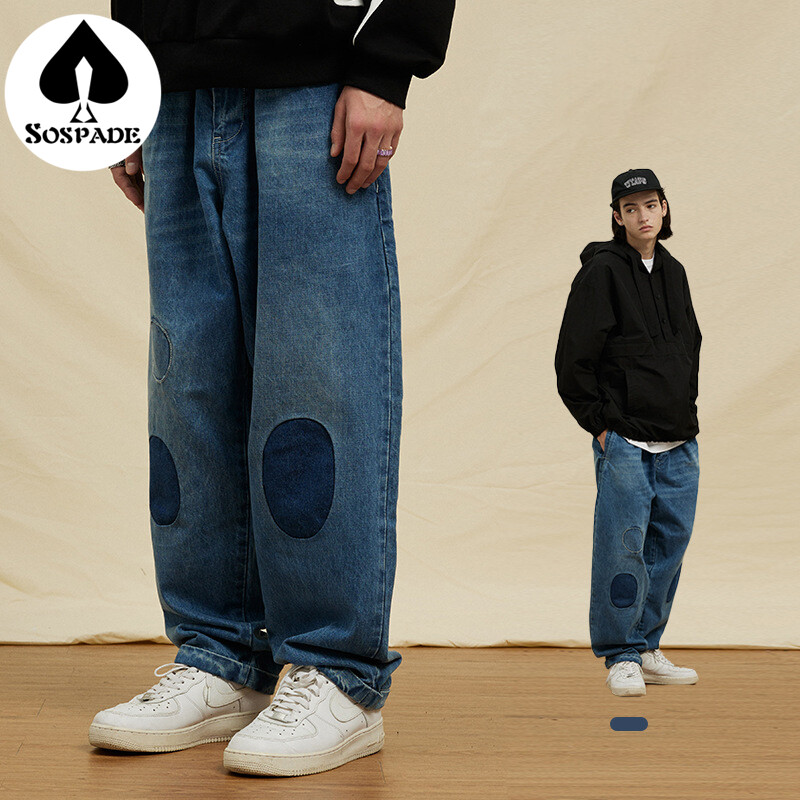 Casual jeans straight leg vintage wash big sized sweatshirt leisure suit Individual customization
