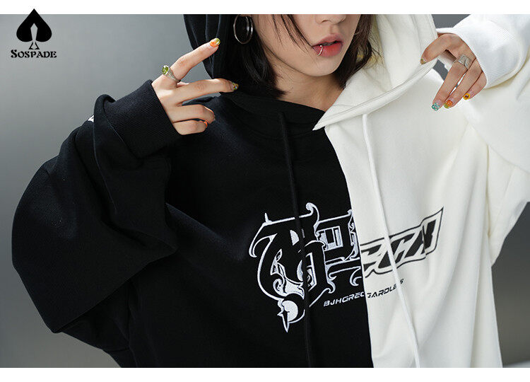 OEM Combining Hoodie Gothic-style logo with color-blocking, embroidery and print for a unique look.