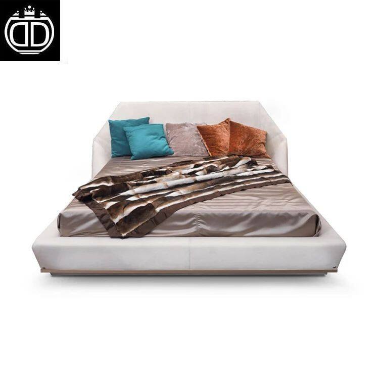 Italian Style Designs Double Bed Leather Genuine Solid Wood Frame