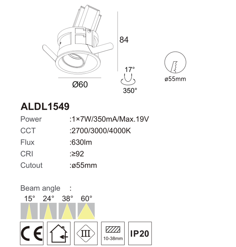 recessed adjustable spotlight
