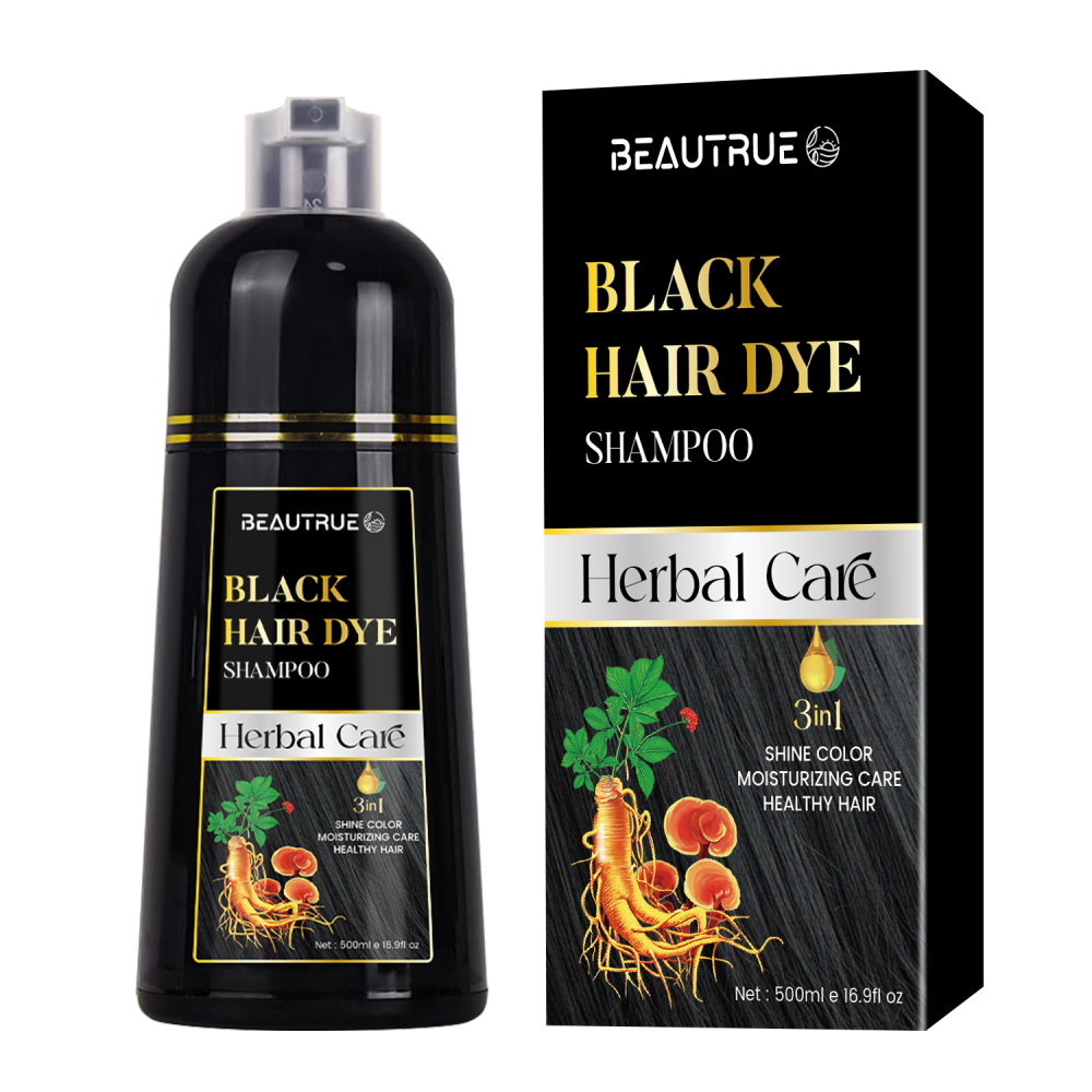 YOUR LOGO Hair Dye Shampoo 3 in 1 for Gray Hair Herbal Ingredients Natural Shampoo Hair Dye for Women Men (Black)