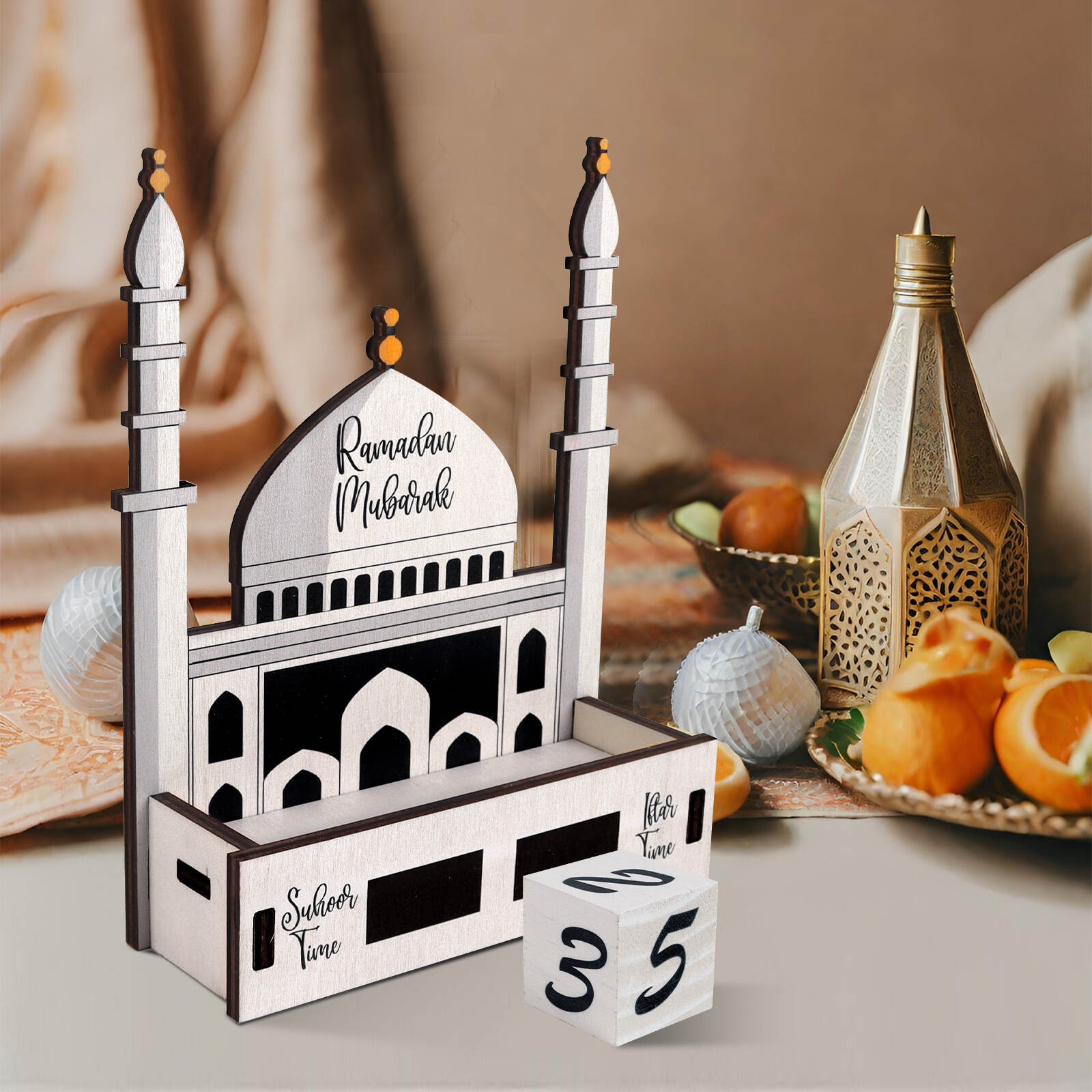 Pafu Islamic Home Decor Ramadan Mubarak Countdown Eid Mubarak Ifar Suhoor Time Wooden Countdown Table Sign