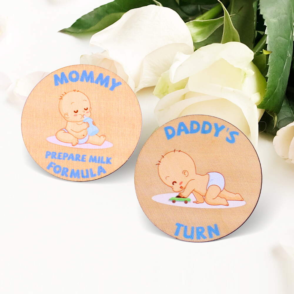 Wooden Funny Baby Flip Coin Mom Dad Turn Coin for Pregnancy