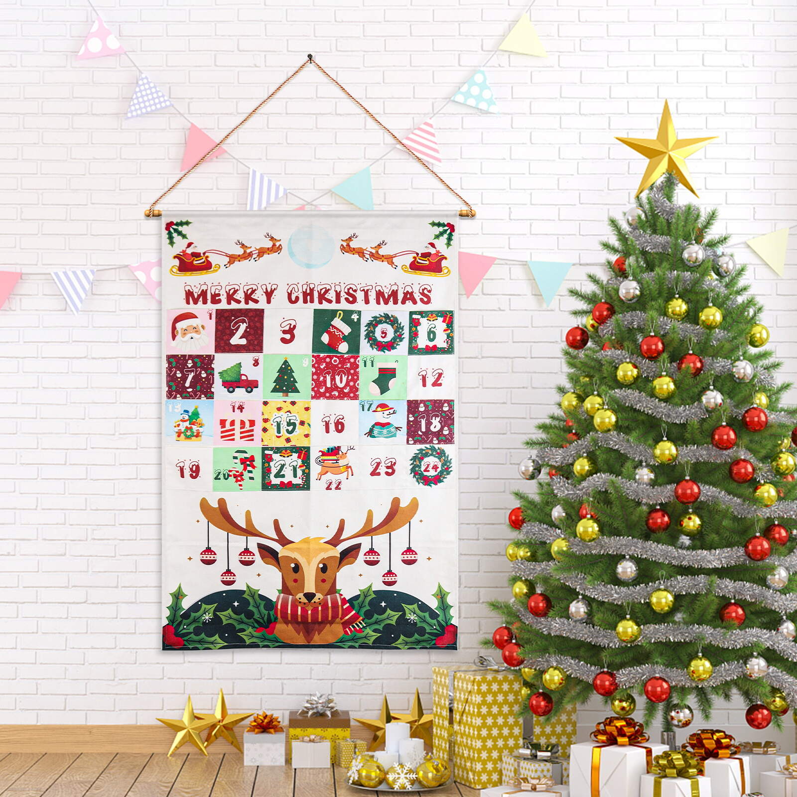 Christmas Countdown Calendar with Big Pockets 30Days Kids Gift