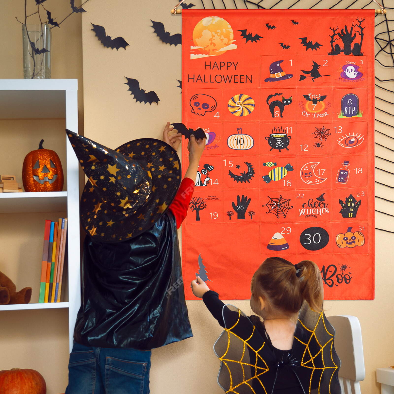 Halloween Canvas Countdown Calendar with 30 Days Pockets