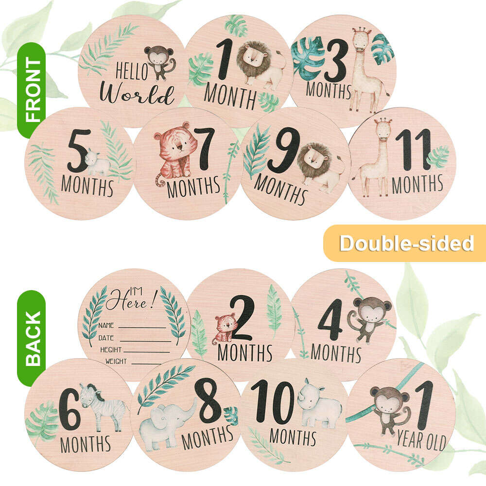 Safari Animals Newborn Wooden Milestone Cards