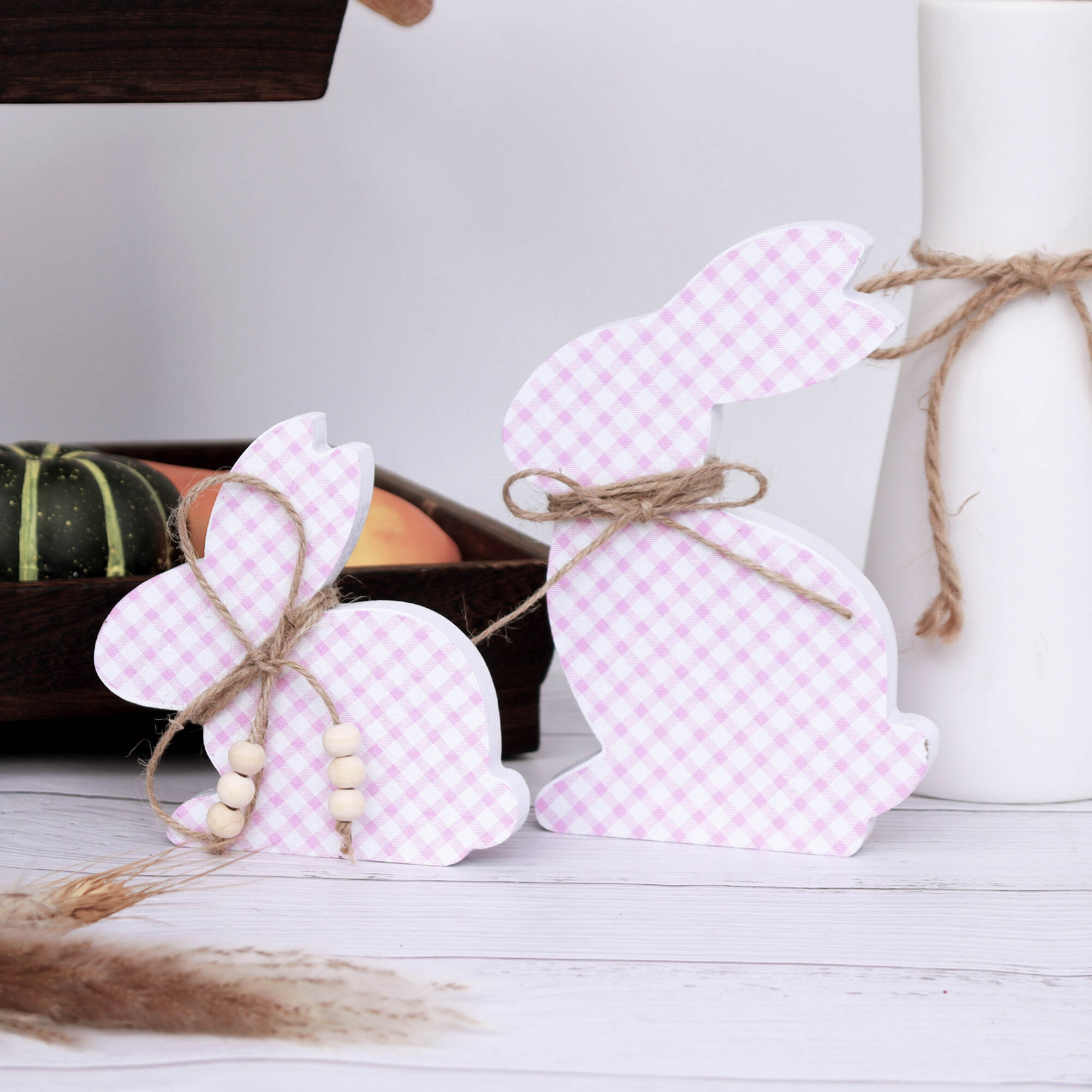 2pcs Macaron Color Cute Bunny Pink Rabbit  Ornament Easter Home Decor