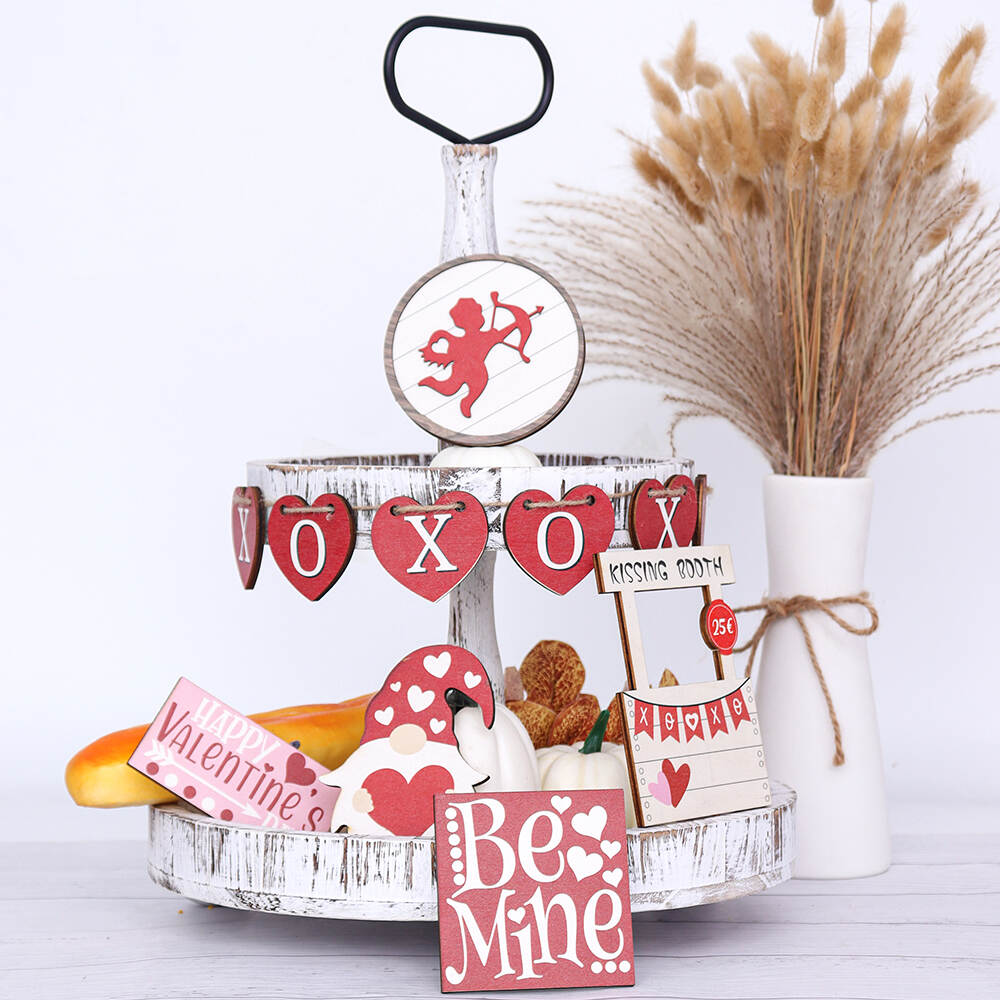 Valentine's Day 6pcs Wooden Tiered Tray Ornament