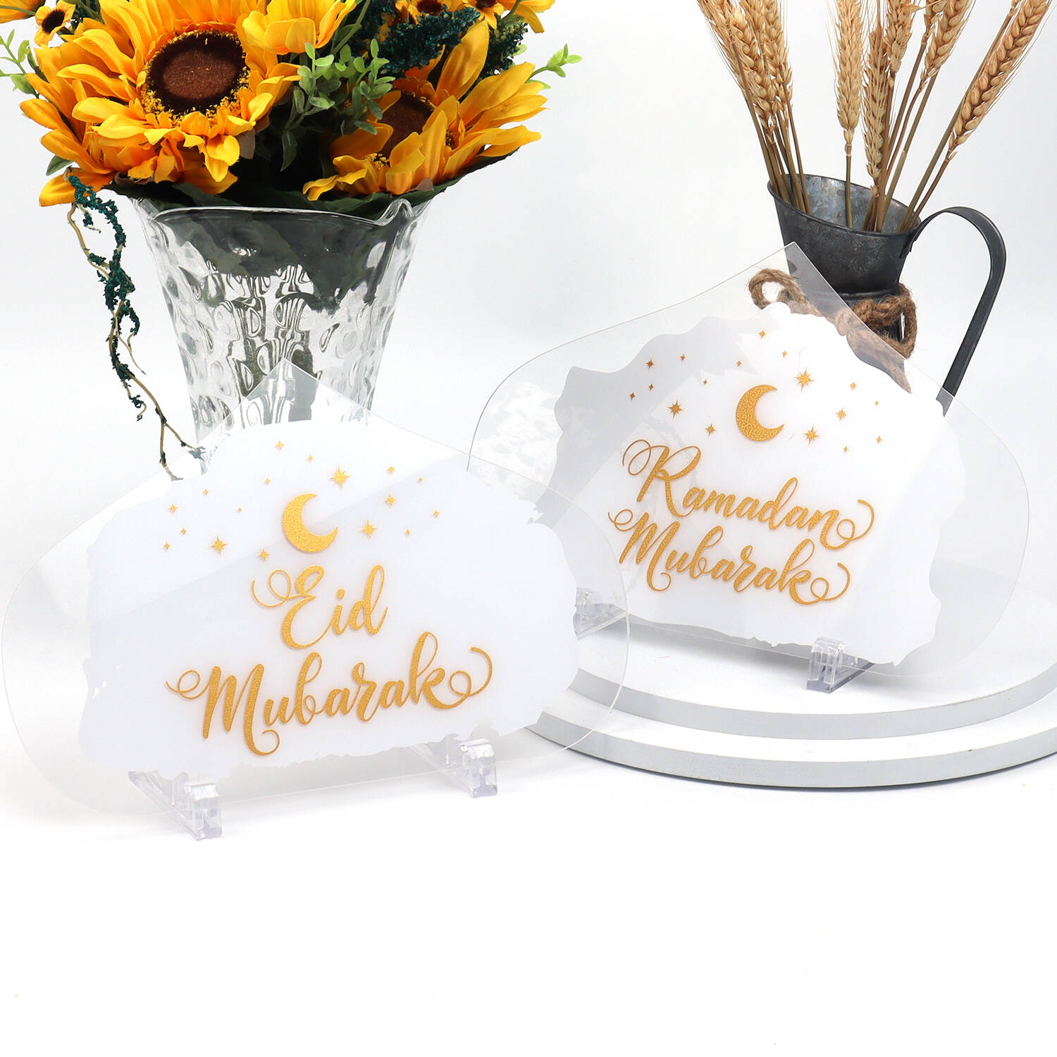 Eid Mubarak Table Sign with Golden Letters Ramadan Acrylic Ornament