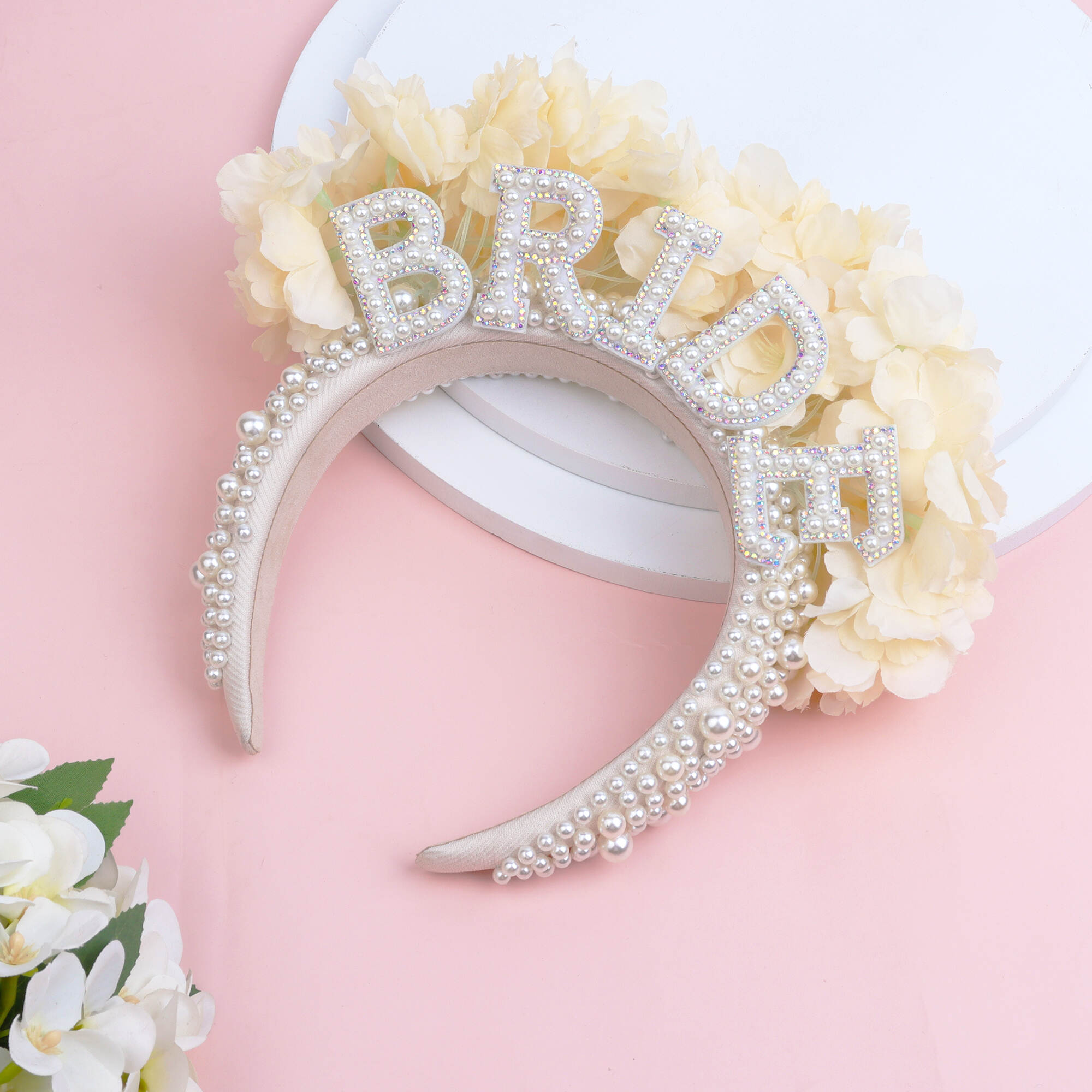 Bachelorette Hen Party Bride Pearl Headband with Flowers