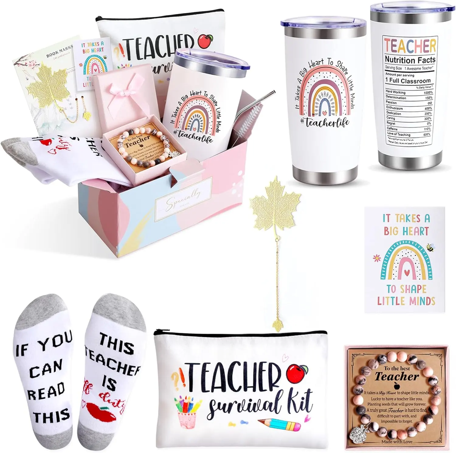 Women Teacher Appreciation Gifts 20 OZ Teacher Tumbler Pouch Bag Socks