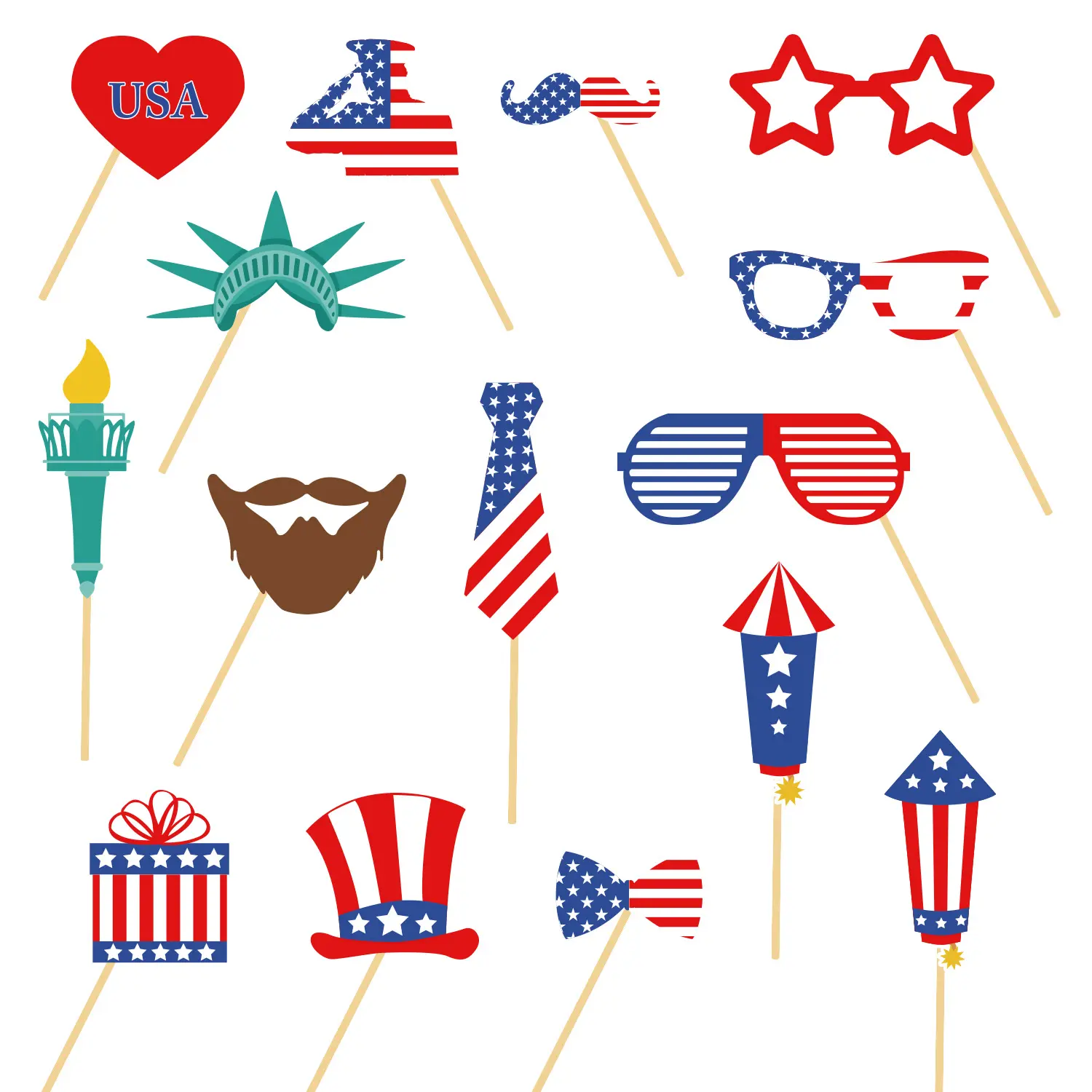 15pcs  Independence Day Party Decorations 4th of July Photo Booth Props