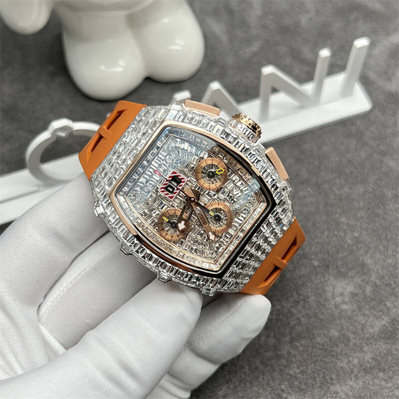 Brand: Richard Mille Model: RM011 Material: 18K rose gold set with natural diamonds (9k.14k gold/and lab-grown diamonds and Moissanite are available) Diameter: 40mm Movement: Imitation movement For pricing and more please contact my team