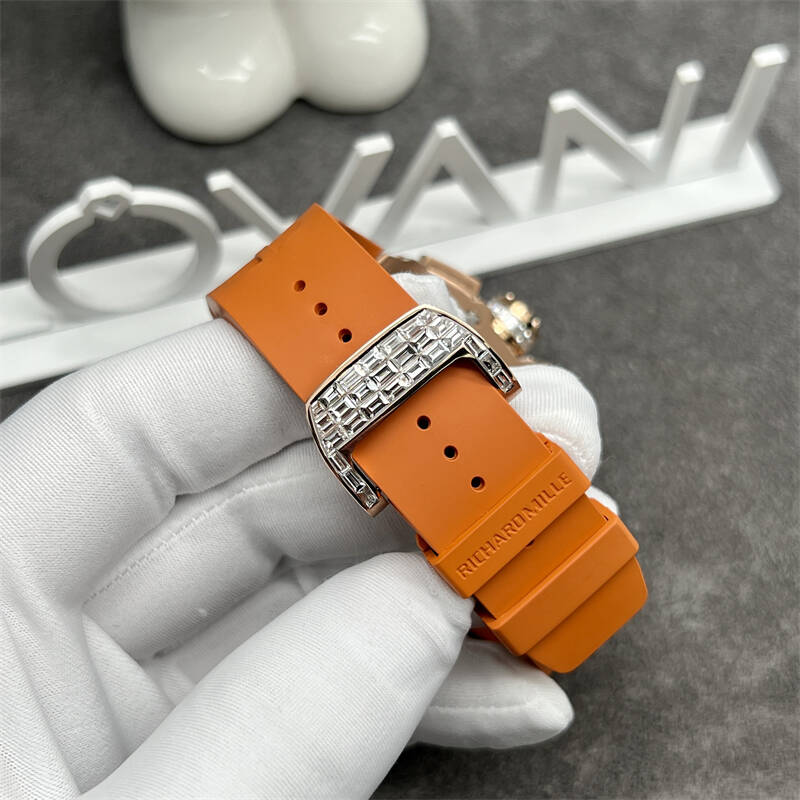 Brand: Richard Mille Model: RM011 Material: 18K rose gold set with natural diamonds (9k.14k gold/and lab-grown diamonds and Moissanite are available) Diameter: 40mm Movement: Imitation movement For pricing and more please contact my team