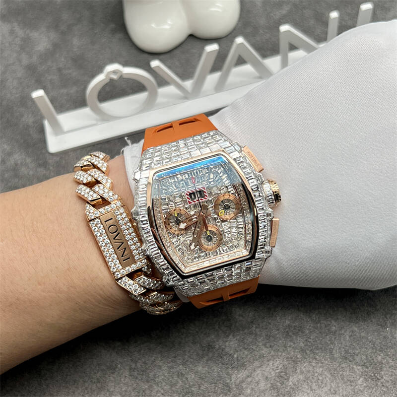 Brand: Richard Mille Model: RM011 Material: 18K rose gold set with natural diamonds (9k.14k gold/and lab-grown diamonds and Moissanite are available) Diameter: 40mm Movement: Imitation movement For pricing and more please contact my team
